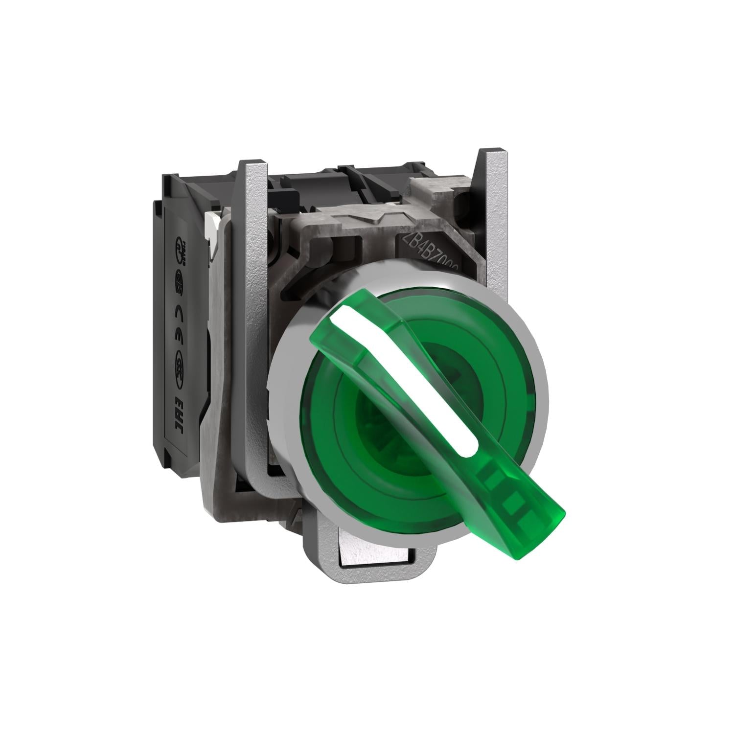 XB4BK123B5-Harmony-XB4,-conmutador-selector-iluminado,-metal,-verde,-Ø22,-2-posiciones