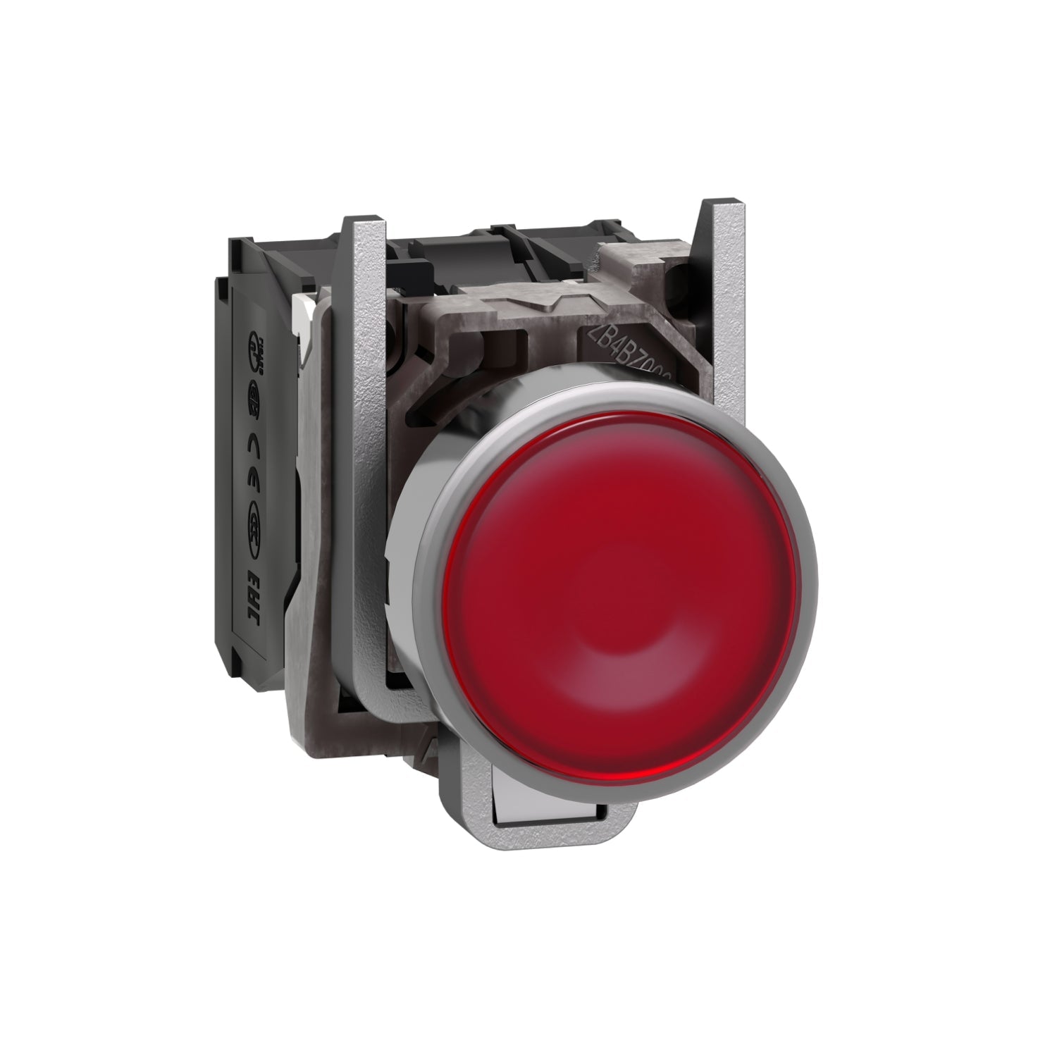 XB4BW34B5-Harmony-XB4,-Pulsador-Iluminado,-metal,-flush,-red,-Ø22,-spring-return,-1-NO-+-1-NC-24-V-AC/DC