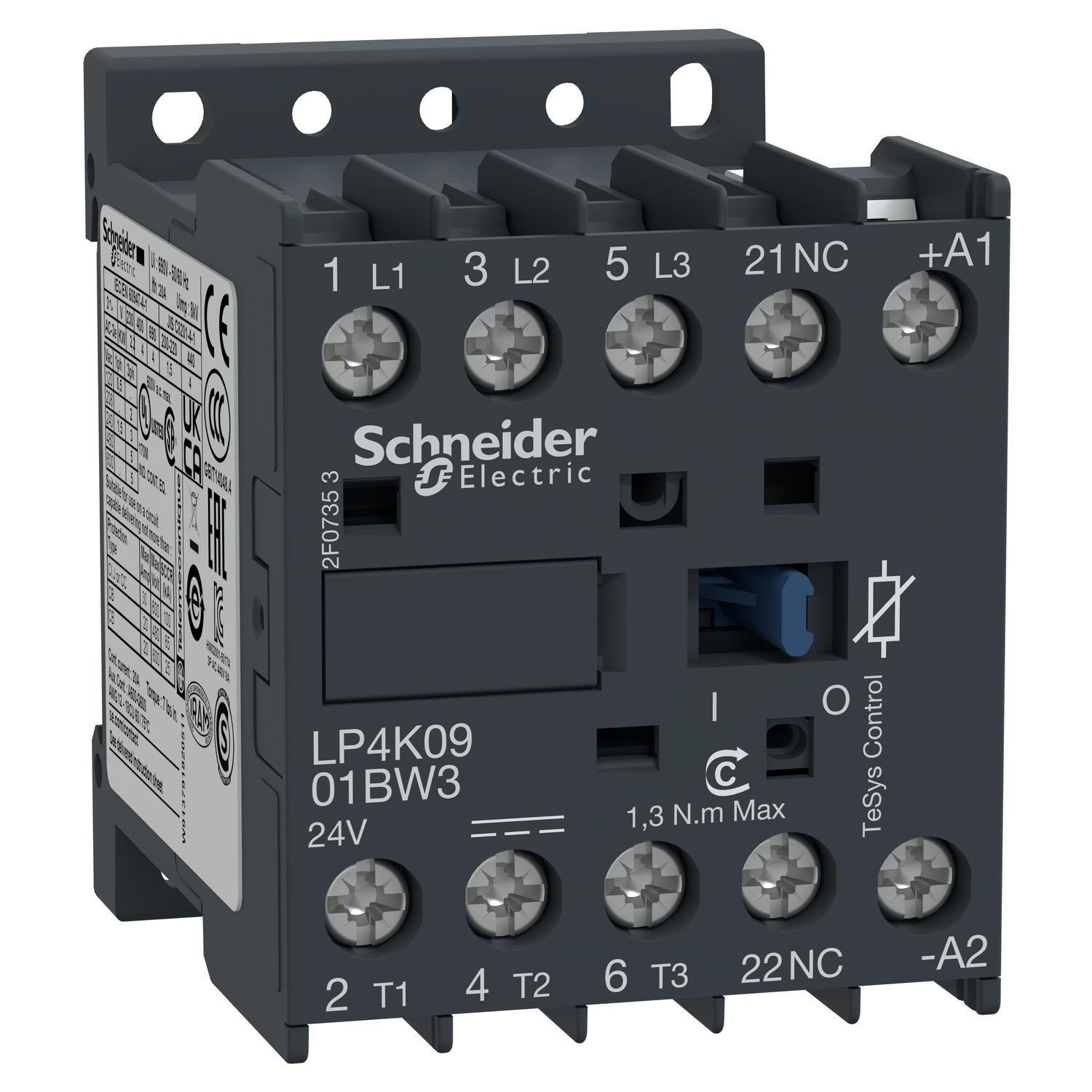LP4K0901BW3-Contactor-TeSys-K-3P(1NC)-AC-3-440V-9A-Bobina-24VDC
