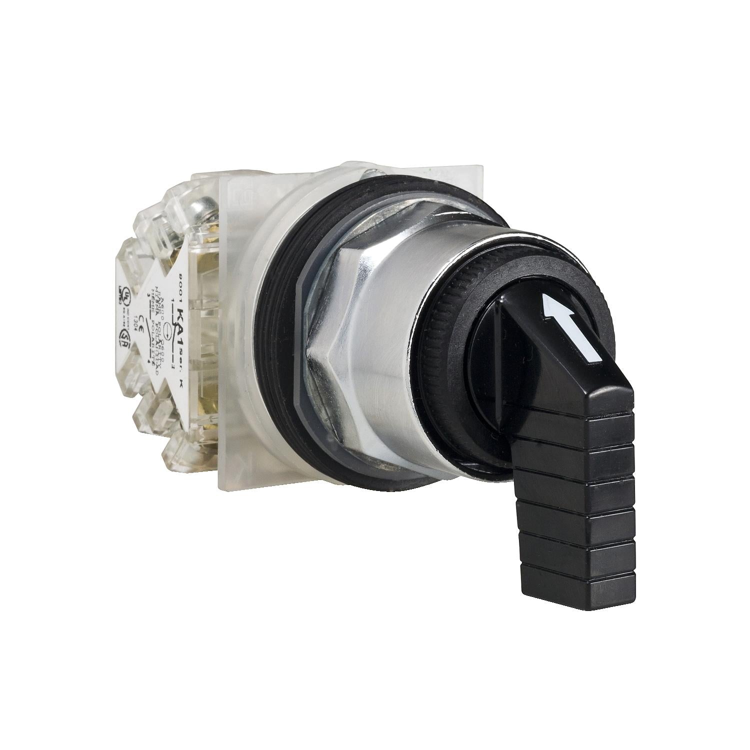 9001KS53FBH13-SELECTOR-MANETA-LARGA-3-POSICIONES-CON-RETORNO-METAL-NEGRO-30MM-1NA+1NC-HARMONY