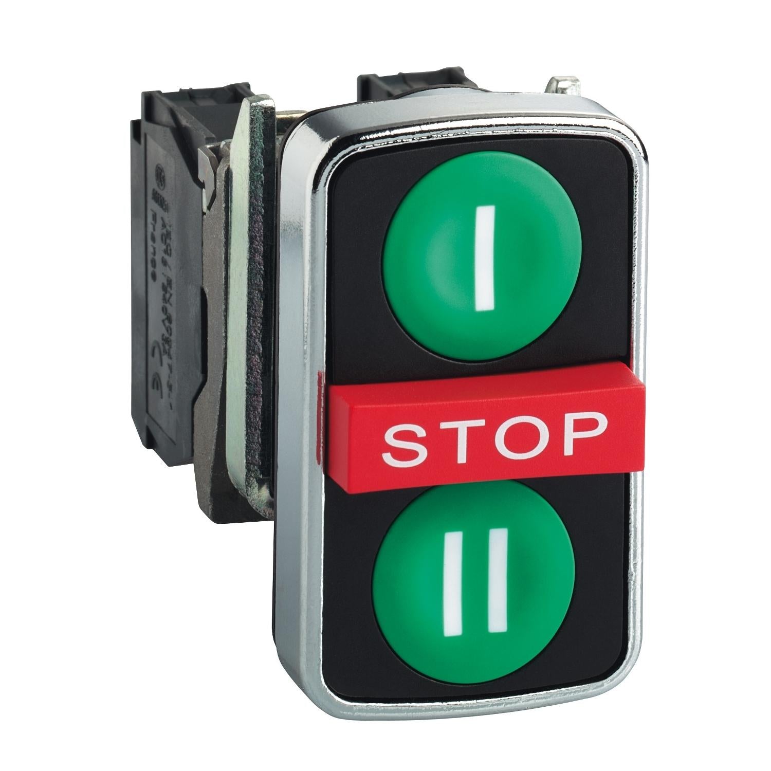 XB4BA731327-Pulsador-Triple-XB4-de-22mm-(I,-II,-STOP)-N/O+N/C+N/O