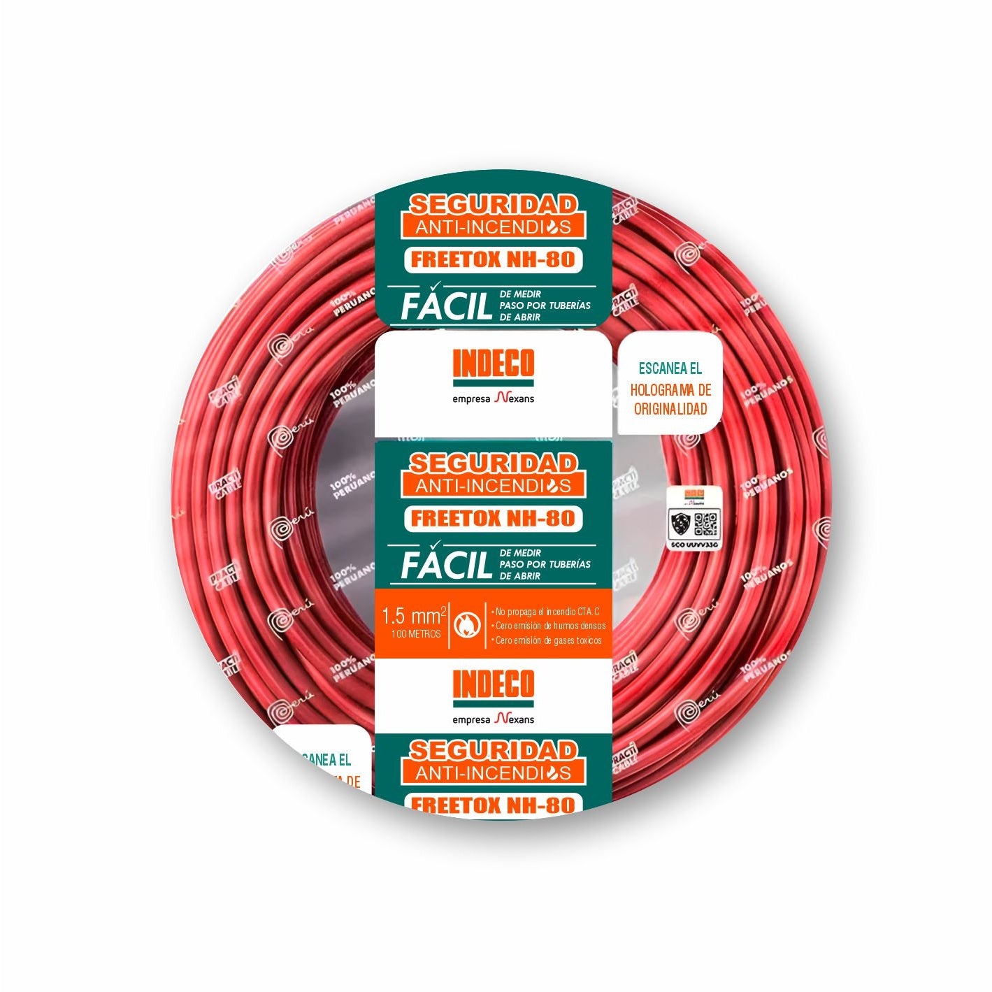 CABLE NH-80 1.5MM2 750V LIBRE HALOGENO ROJO