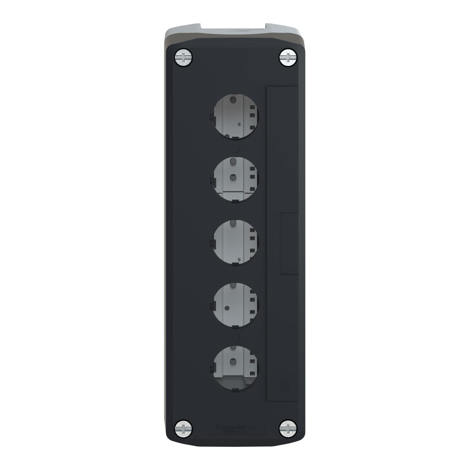 XALD05-Caja-vacía-XALD-XALK,-plástico,-tapa-gris-oscuro,-para-pulsadores-Ø22,-5-agujeros