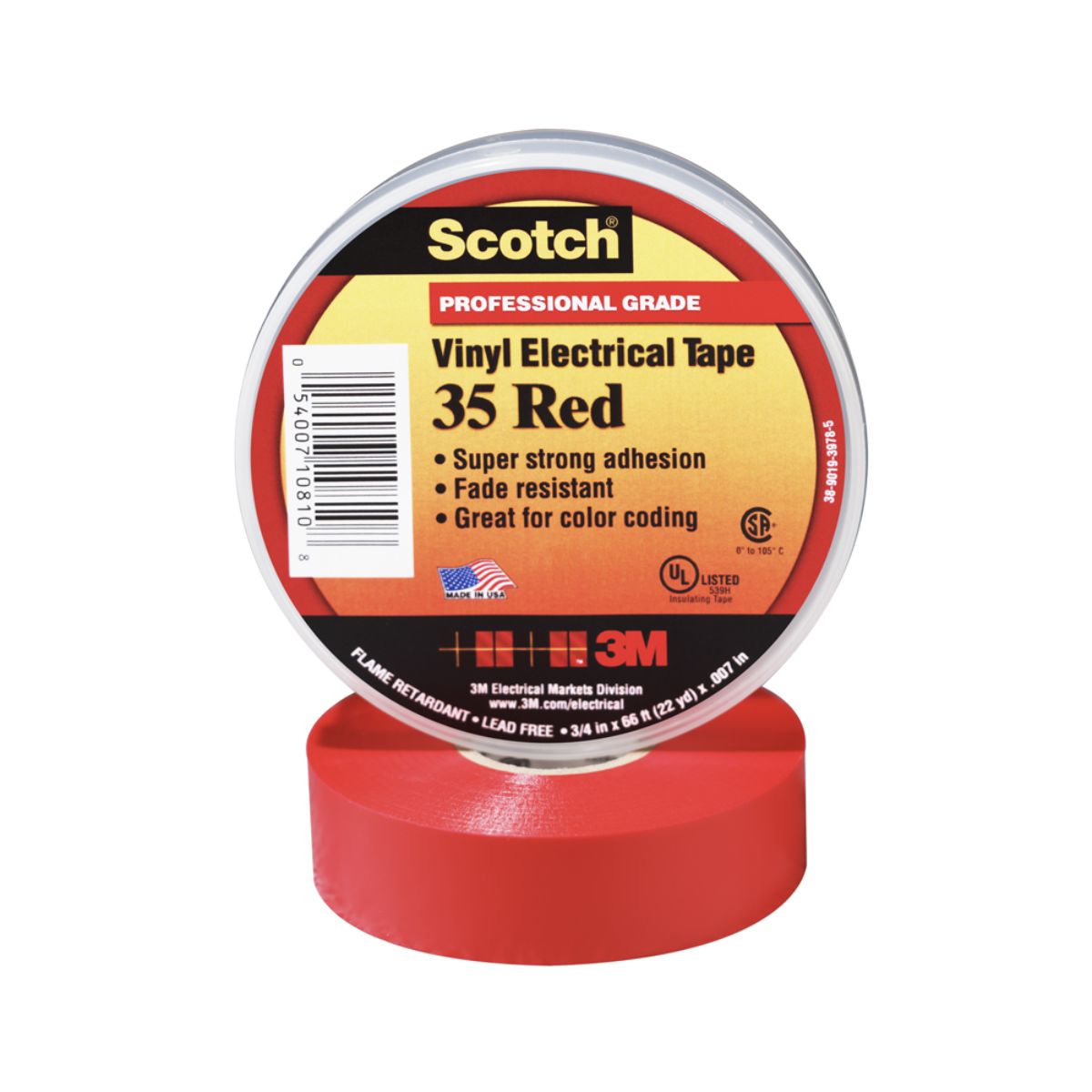 35 Cinta Aislante Vinílica Scotch 35 3/4"X20mts. Rojo