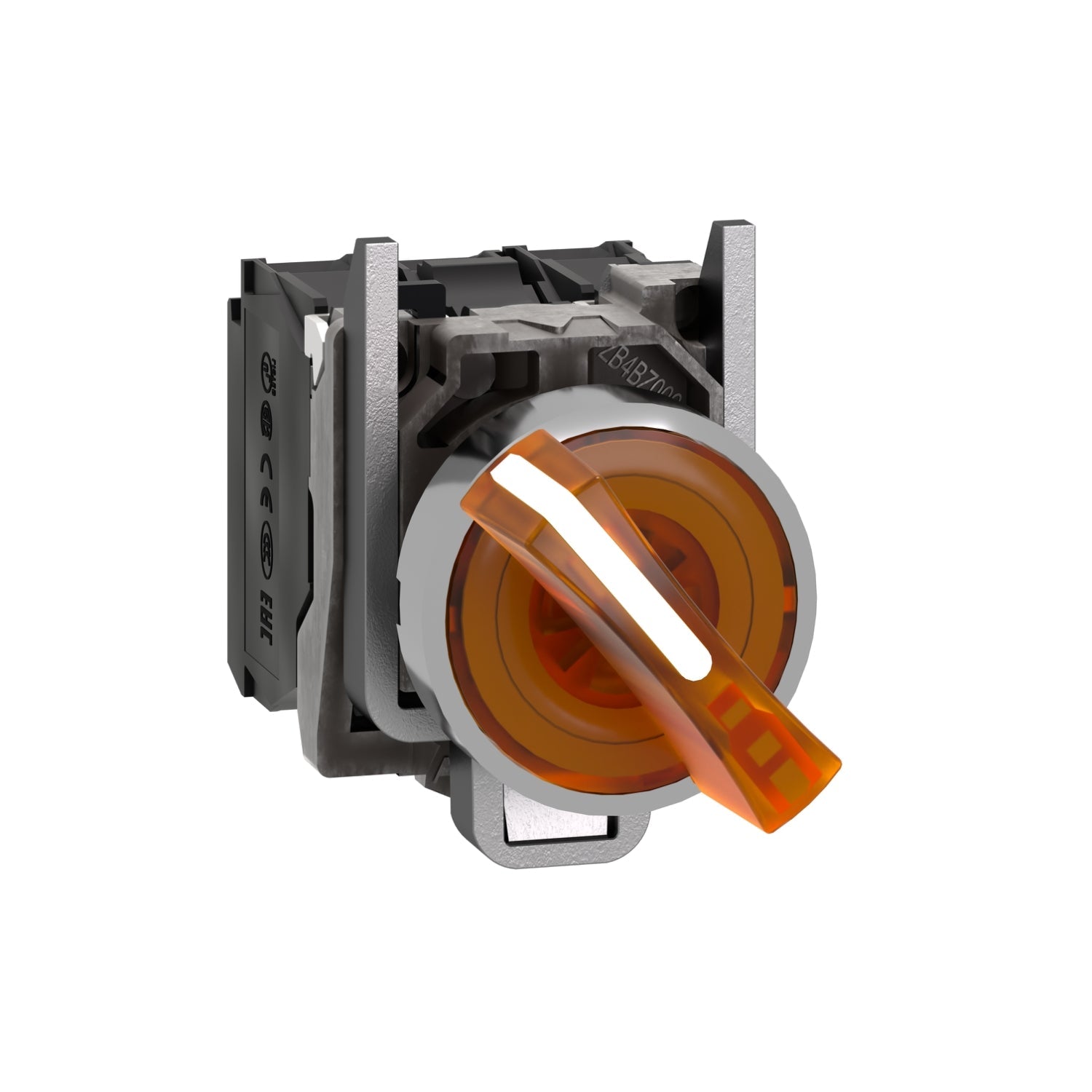 XB4BK125M5-Selector-luminoso-XB4,-22mm,-metálico,-naranja,-2-posiciones,-fijo,-230...240-V-AC,-1-NO-+-1-NC