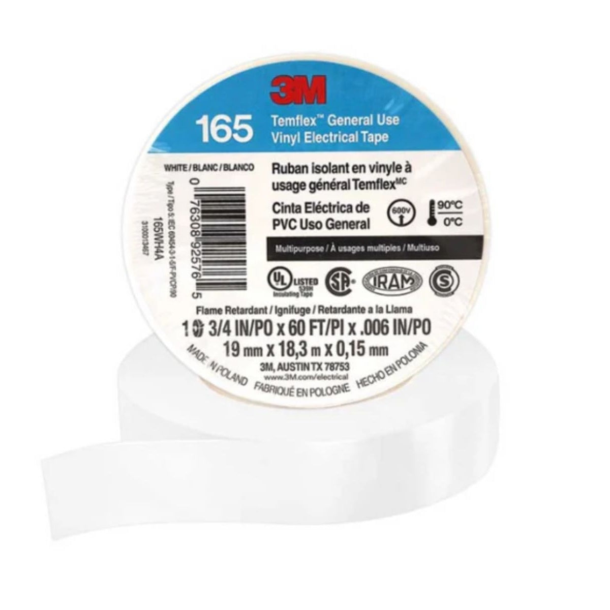 CINTA AISLANTE TEMFLEX 165 VINILO 3/4"X 18MTS BLANCO