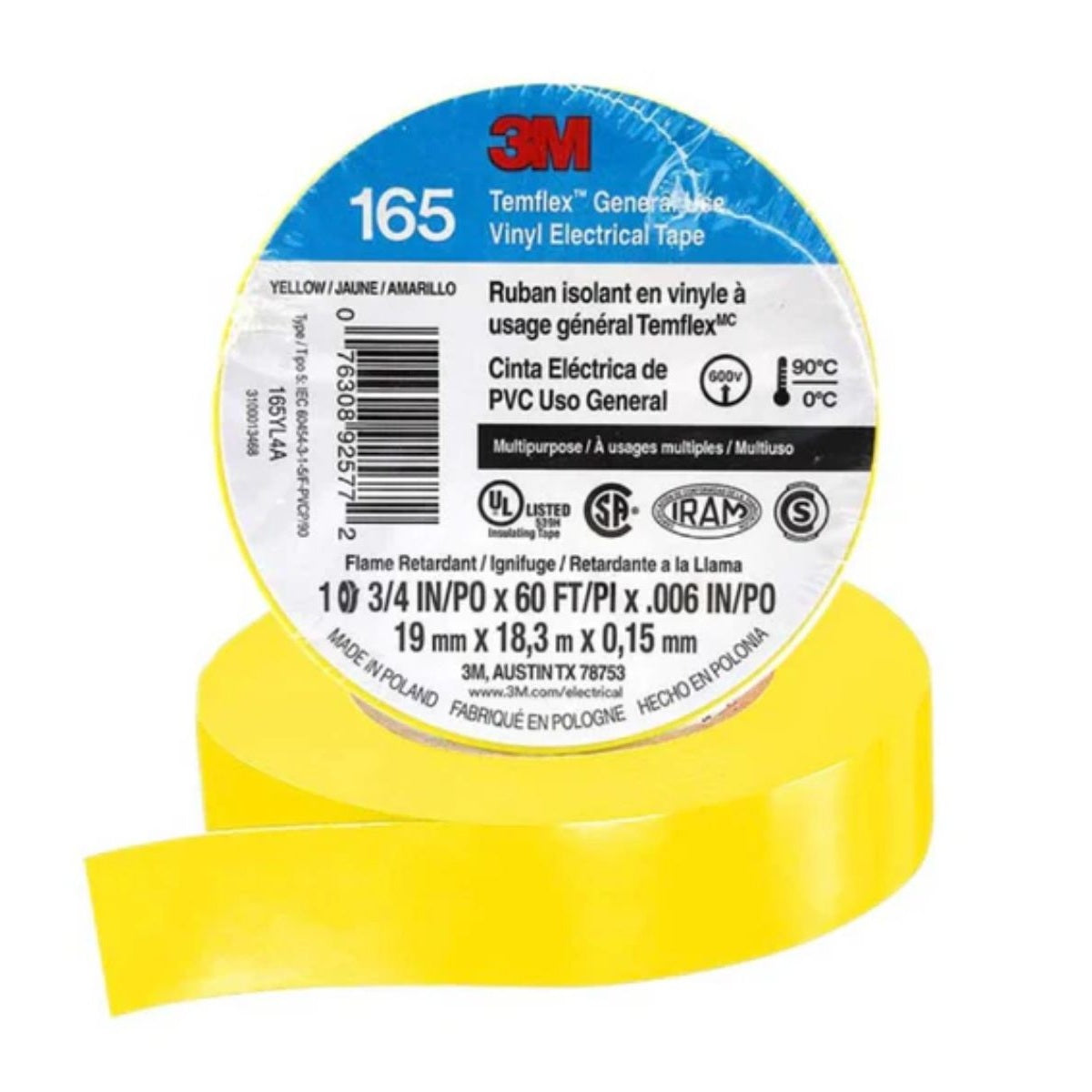 CINTA AISLANTE TEMFLEX 165 VINILO 3/4"X 18MTS AMARILLO