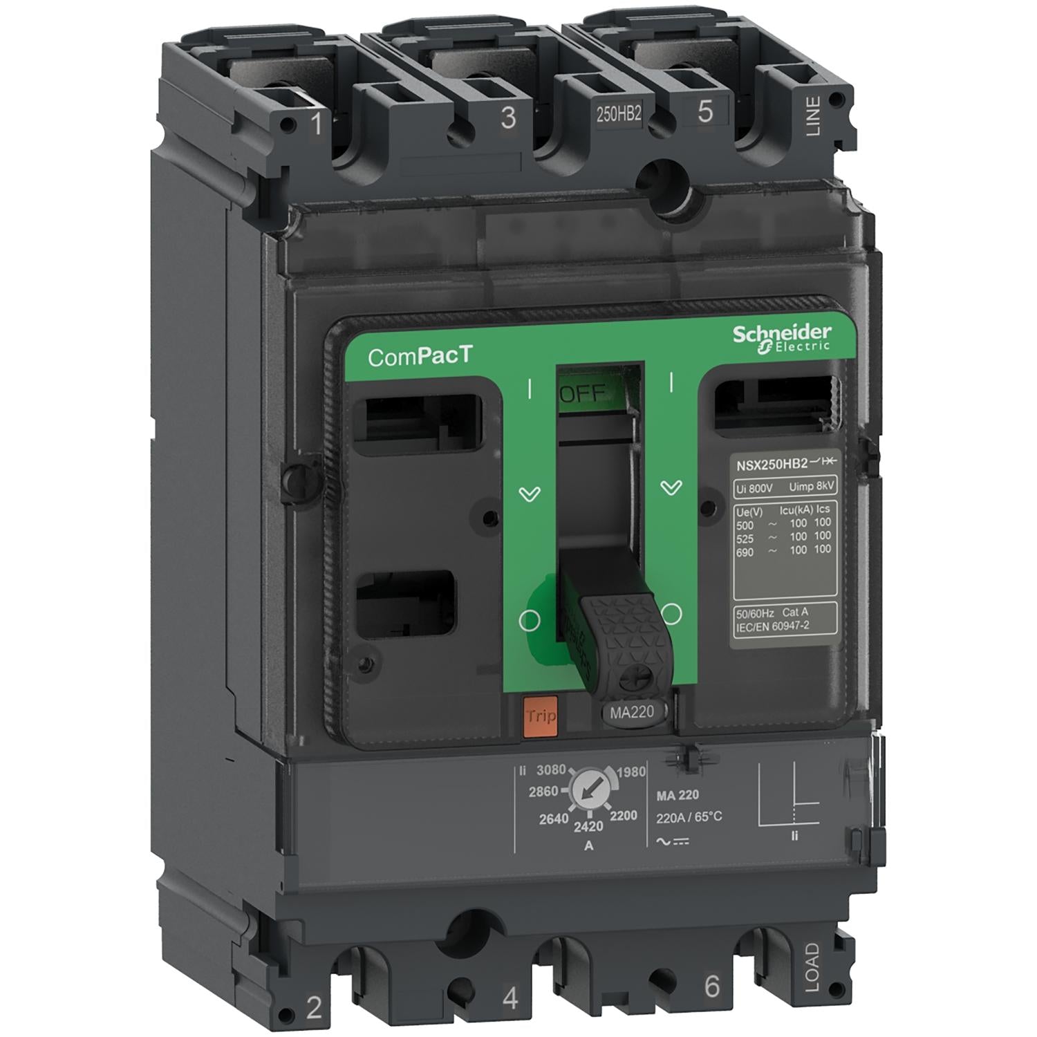 C25H3MA220-Interruptor-Automático-ComPacT-NSX250H-MA-220-A-3P3D