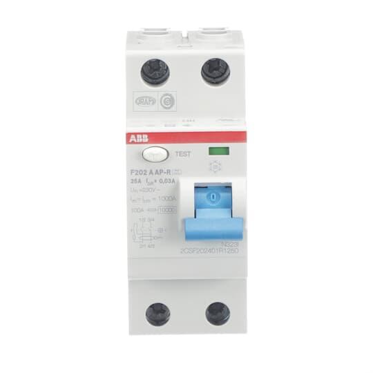 2CSF202401R1250-Interruptor-Diferencial-Súperinmune-F202-A-25/0,03-AP-R,-2-polos,-25-Amp.,-30mA,-corte-10kA