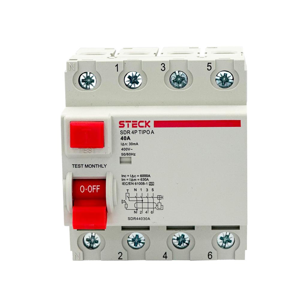 SDR44030A-INTERRUPTOR-DIFERENCIAL-4P-40A-30MA-230V-TIPO-A,-IEC61008