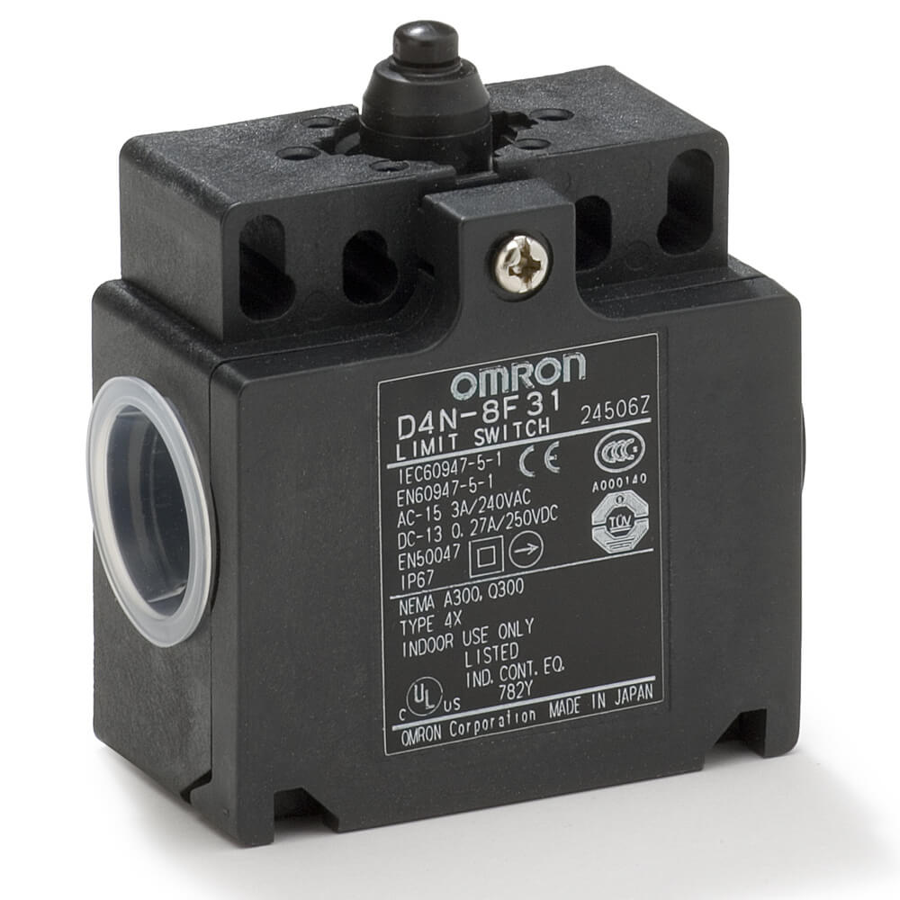 Sensor-Limit-Switch,-Plástico-2-conduit,-1NC/1NA-Brusca,-pulsador-plano-M20-D4N-8131