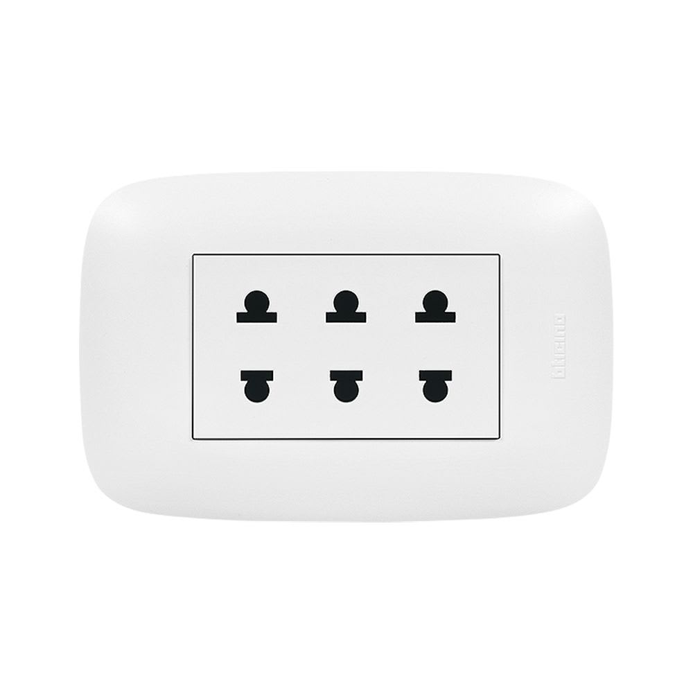 AP1312 TOMACORRIENTE TRIPLE UNIVERSAL BLANCO 2P 16A 250V PLACA BLANCA DOMINO SENCIA