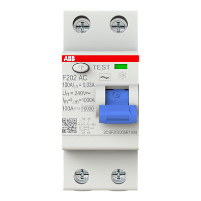 2CSF202005R1900 Interruptor Diferencial F202 AC 100A 2P 30mA Tipo AC