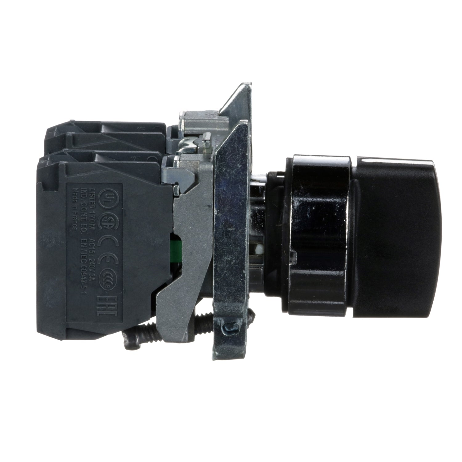 XB4BD33 Selector metalico, 3 posiciones, Ø 22mm, negro, 2NA Schneider