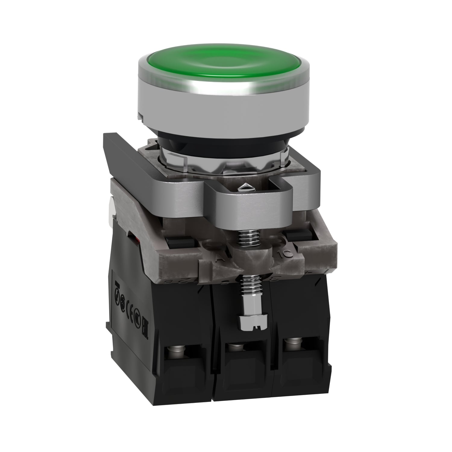 XB4BW33M5 Pulsador luminoso, metalico, Ø 22mm, verde, retorno por resorte, 230..240V CA, 1NA + 1NC Schneider