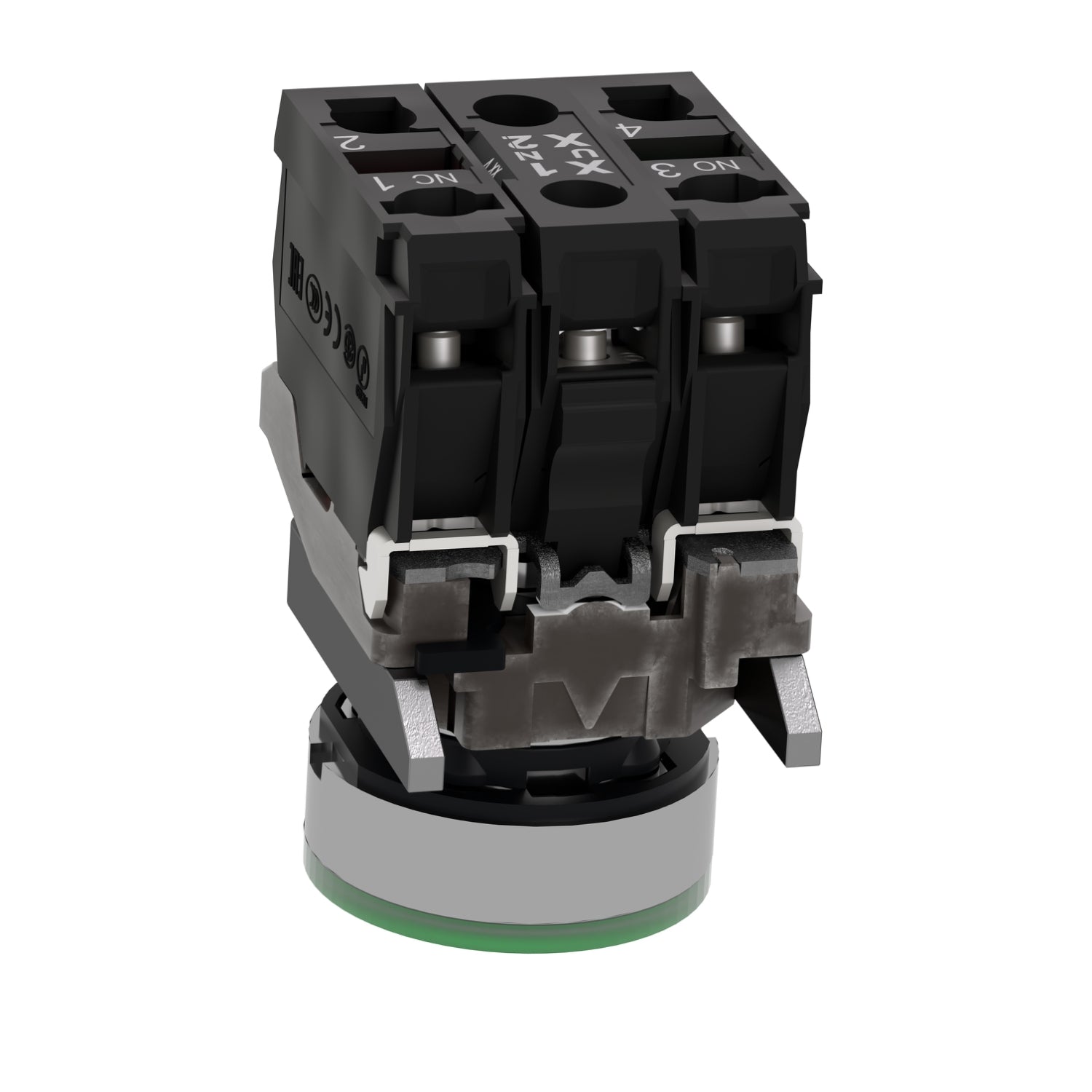 XB4BW33M5 Pulsador luminoso, metalico, Ø 22mm, verde, retorno por resorte, 230..240V CA, 1NA + 1NC Schneider