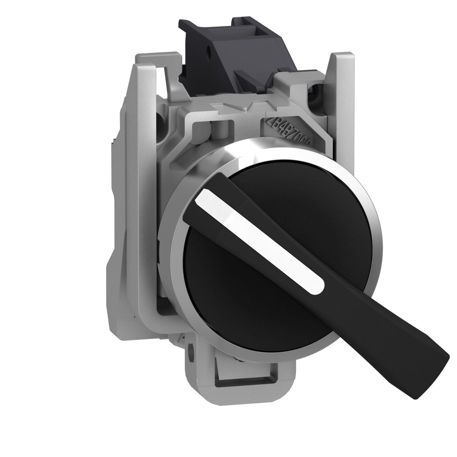 XB4BJ21-Harmony-XB4,-conmutador-selector-negro,-metal-,-Ø22,-maneta-larga,-2-posiciones,-stay-put,-1-NO