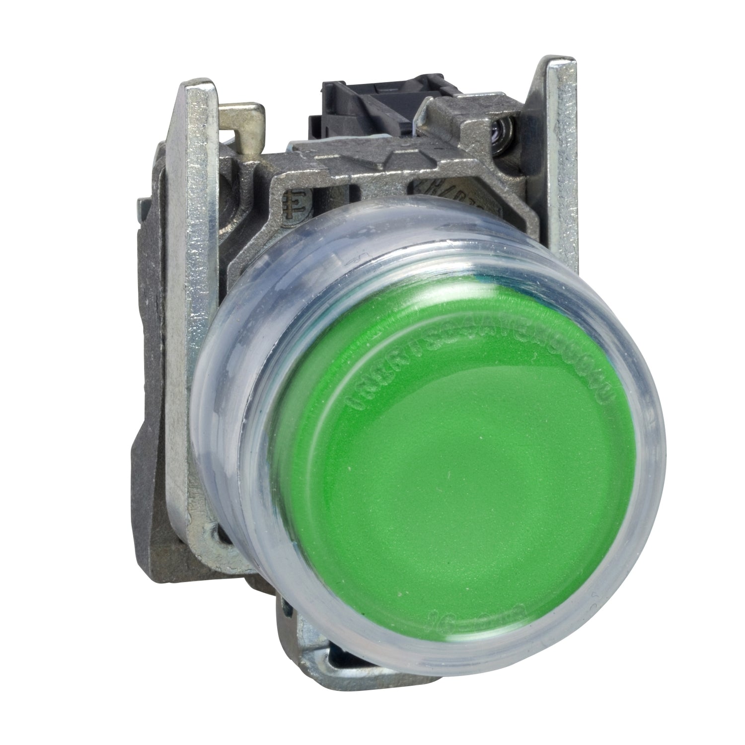 XB4BP31-Pulsador-con-capucha,-metalico,-Ø-22mm,-verde,-retorno-por-resorte,-1NA