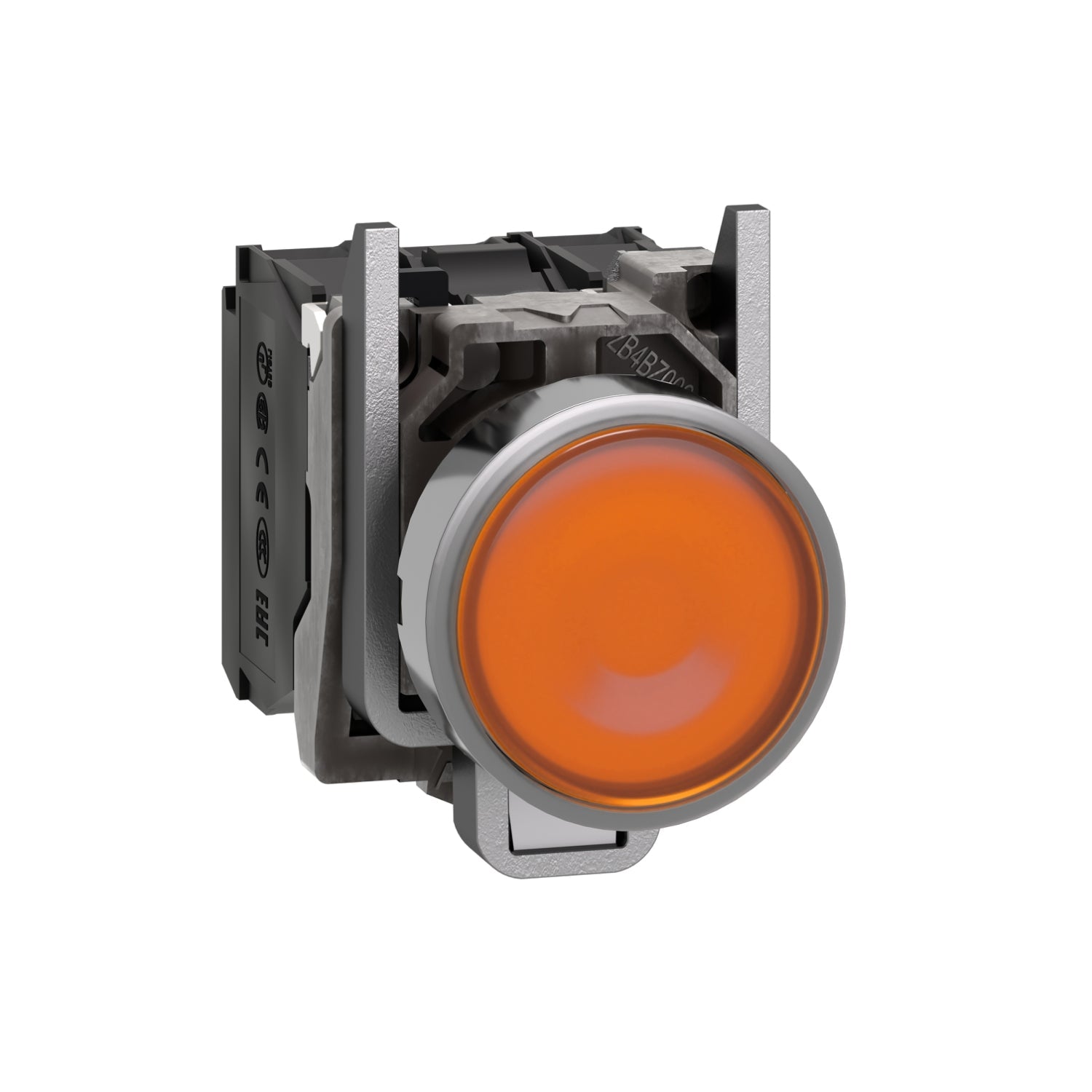 XB4BW35B5-Harmony-XB4,-Pulsador-Iluminado,-metal,-flush,-orange,-Ø22,-spring-return,-1-NO-+-1-NC-24-V-AC/DC