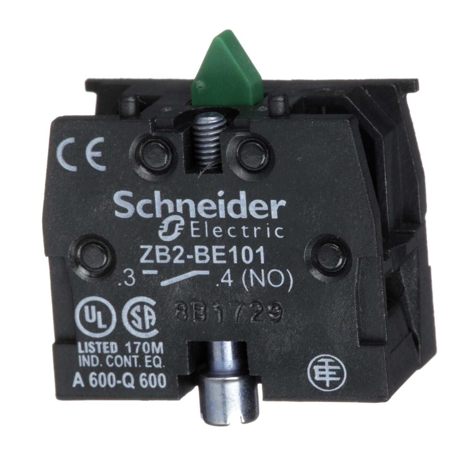 ZB2BE101-Bloque-de-contacto-de-retorno-por-resorte,-montaje-frontal,-1NA