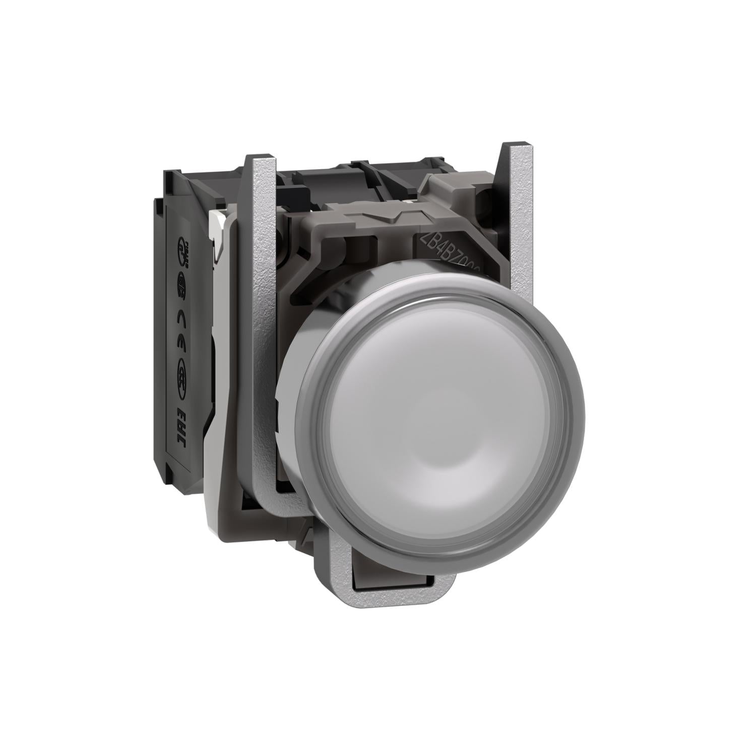 XB4BW31M5-Pulsador-iluminado-XB4,-22mm-metálico,-blanco,-al-ras,-retorno-por-resorte