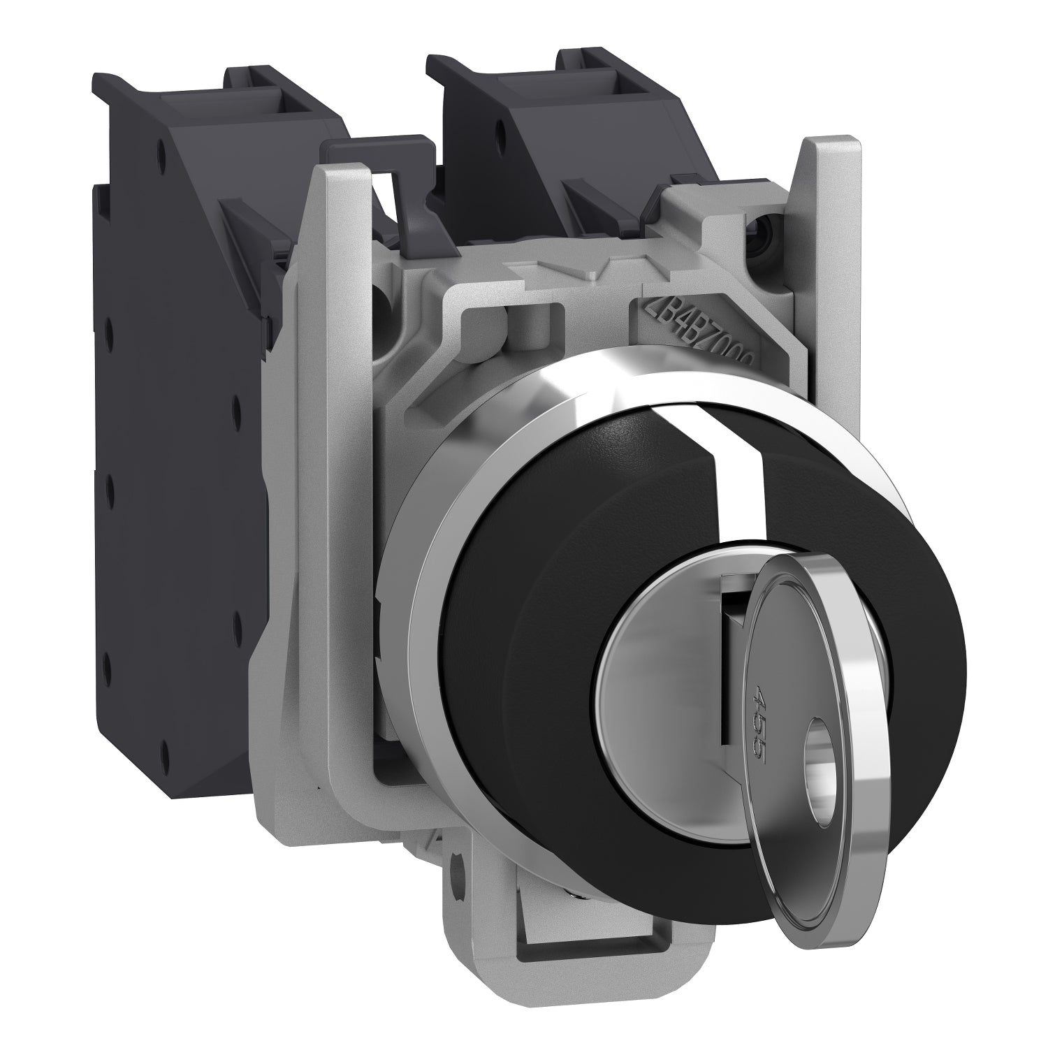 XB4BG03-Selector-de-llave-XB4,-22mm,-metálico,-negro,-key-n°455,-3-posiciones,-fijo,-2NO