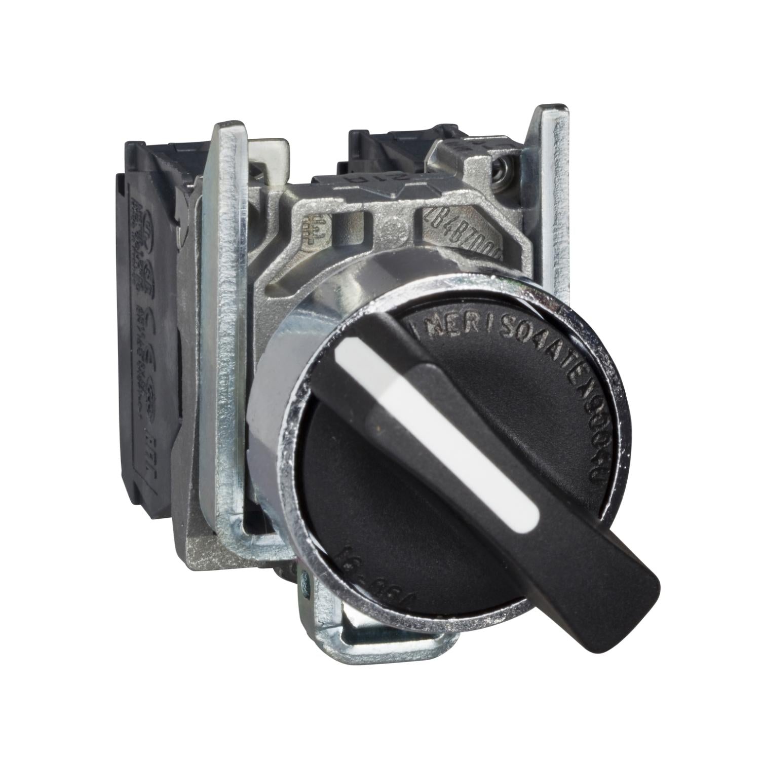 XB4BD41-Selector-XB4,-22mm,-metálico,-negro,-3-posiciones,-retorno-por-resorte,-1NO