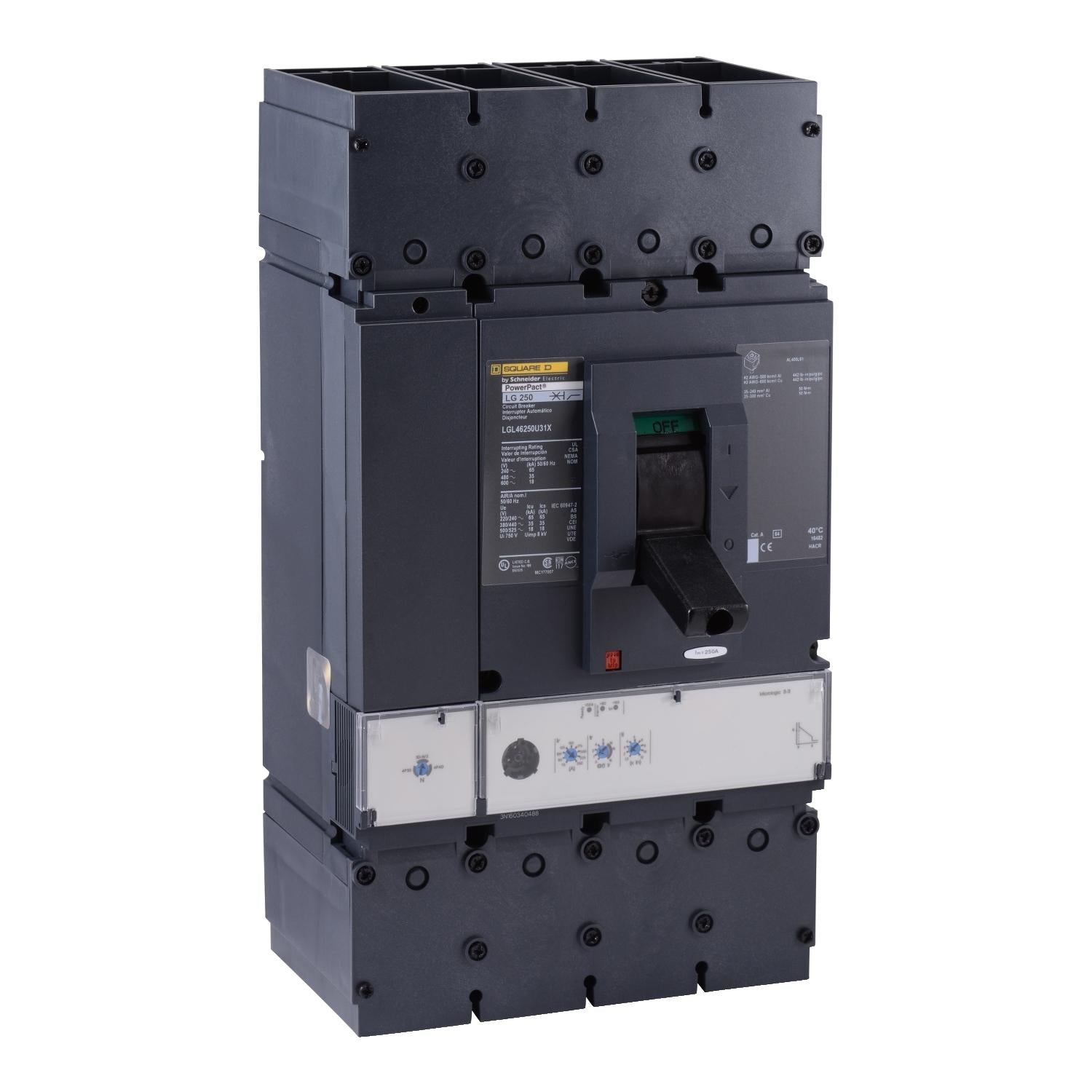 LGL46250CU31X-Interruptor-Automático-PowerPacT-L-250A,-4-Polos,-600VCA,-18kA,-MicroLogic-3.3,-100%