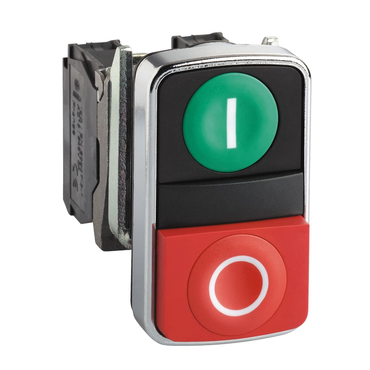 XB4BL73415-Pulsador-XB4-doble,-Verde-Rojo,-metálico,-22mm
