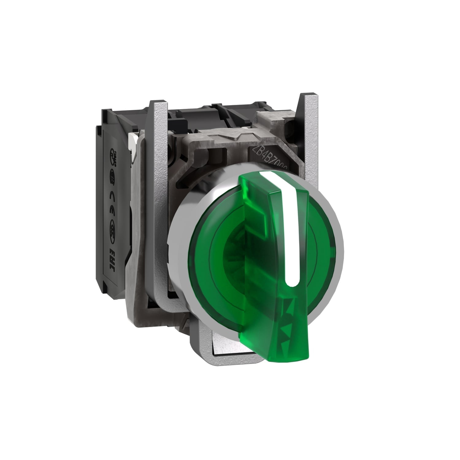 XB4BK133B5-Harmony-XB4,-Conmutador-selector-iluminado,-metal,-verde,-Ø22,-3-posiciones