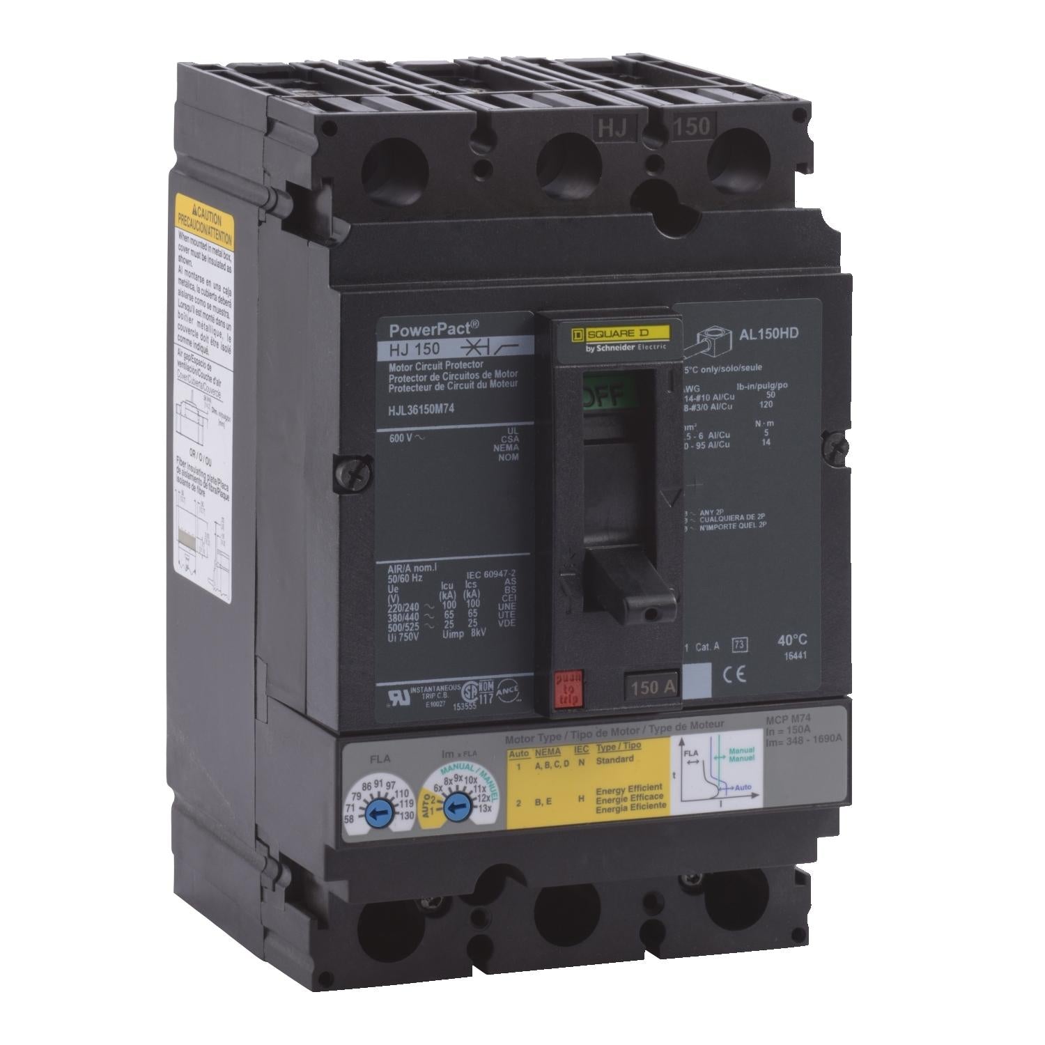 HJL36150M74-Interruptor-para-protección-de-motor,-PowerPacT-H,-unit-mount,-150A,-3P,-25-kA,-600-VAC,-80%-rated