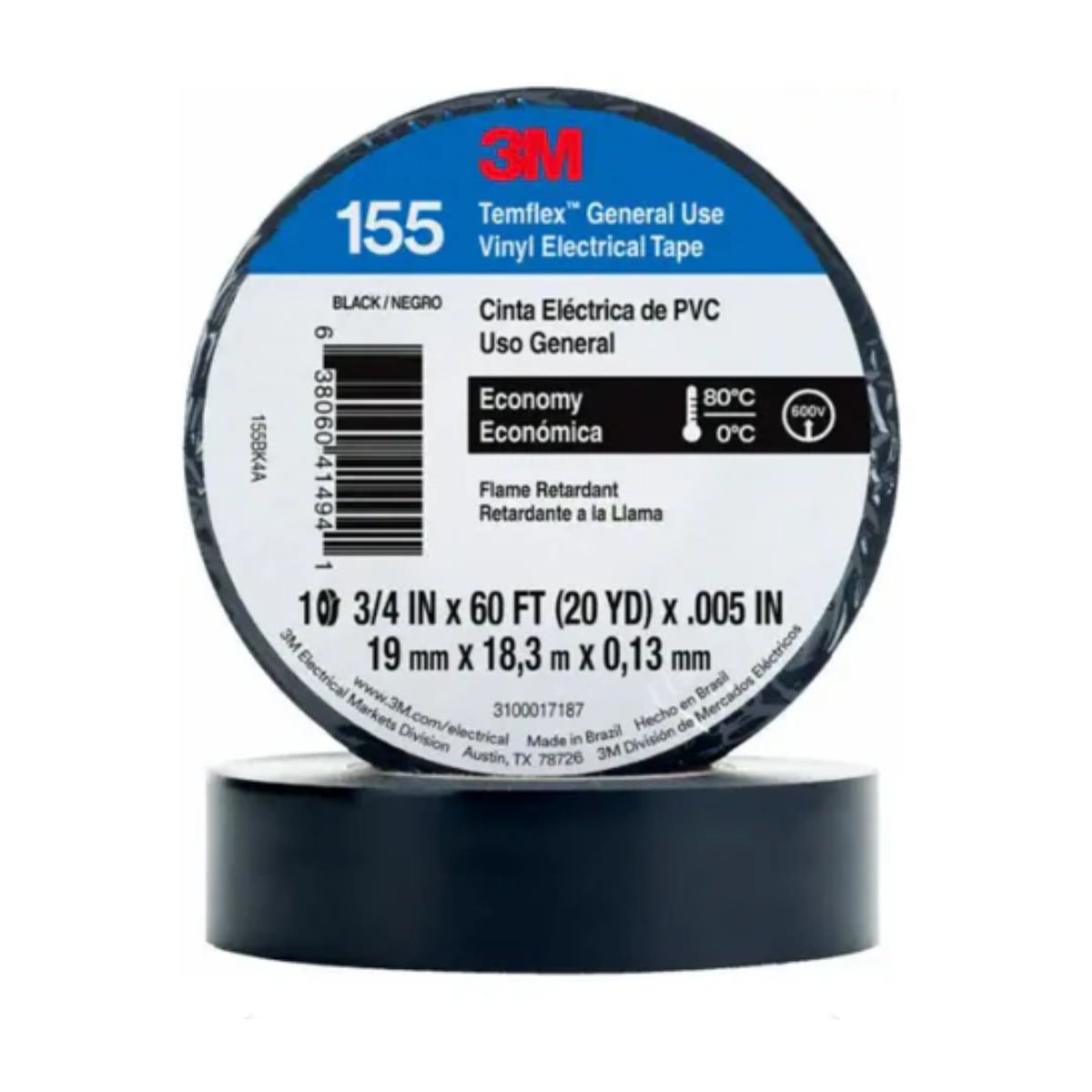 155 CINTA AISLANTE TEMFLEX 155 VINILO 3/4"X 18MTS NEGRO