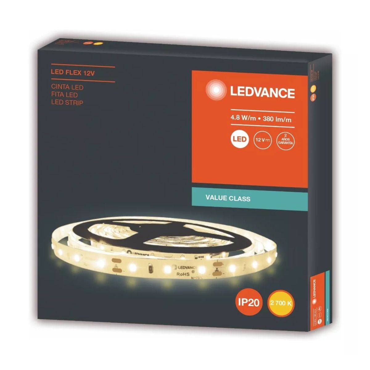 7014729 LEDVANCE FITA ECOFLEX 4.8W/827 12V IP20 380LM/M USO INTERIOR