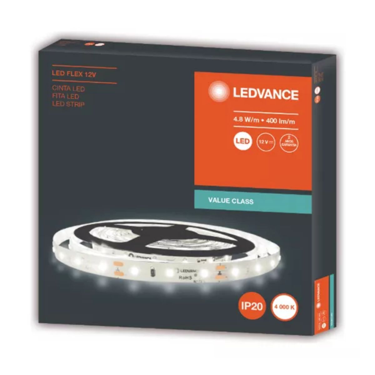 7014730 LEDVANCE LED ECOFLEX 4.8W/840 12V IP20 400LM/M 5M USO INTERIOR