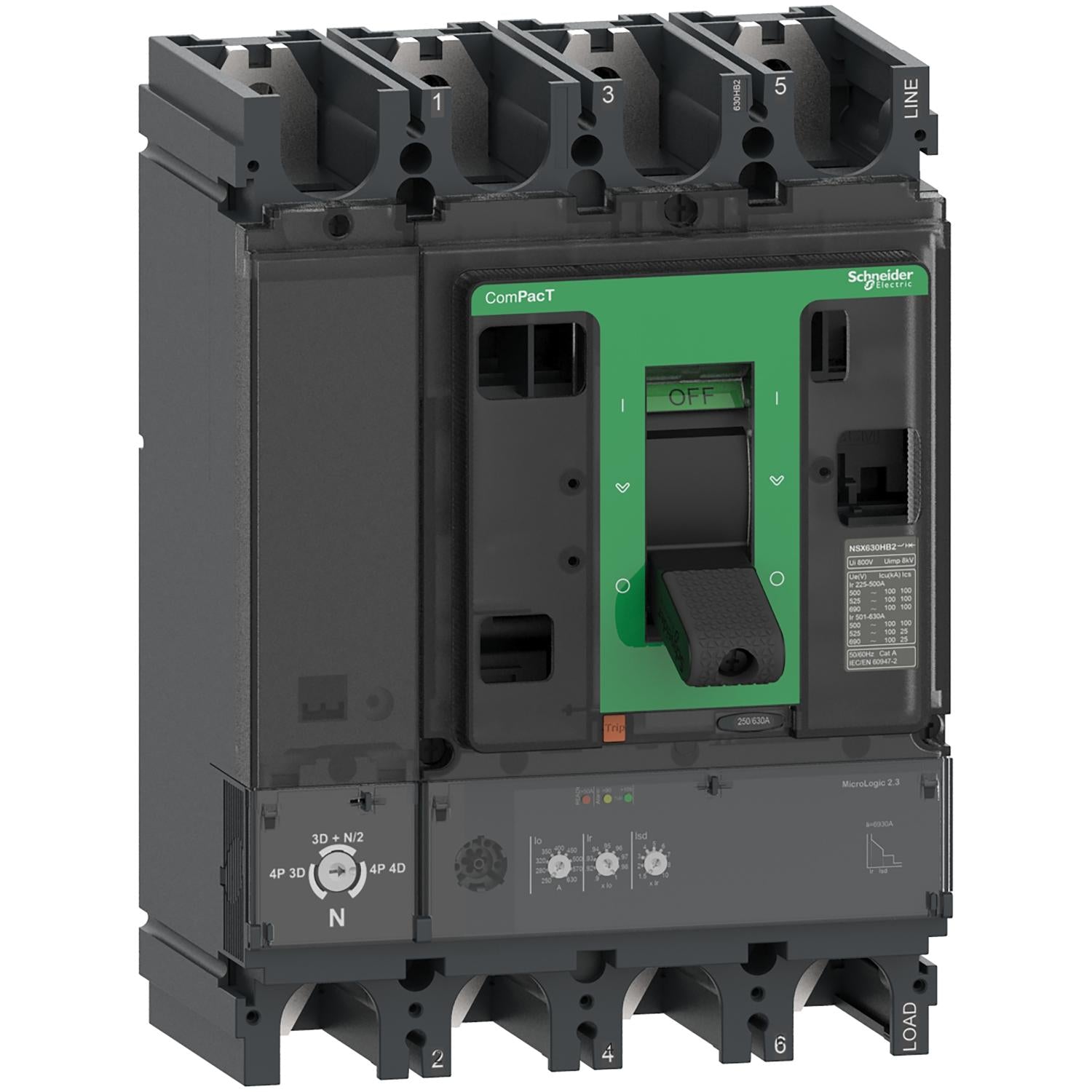 C63N42D630-Interruptor-Automático-ComPacT-NSX630N-MicroLogic-2.3-630-A-4P4D