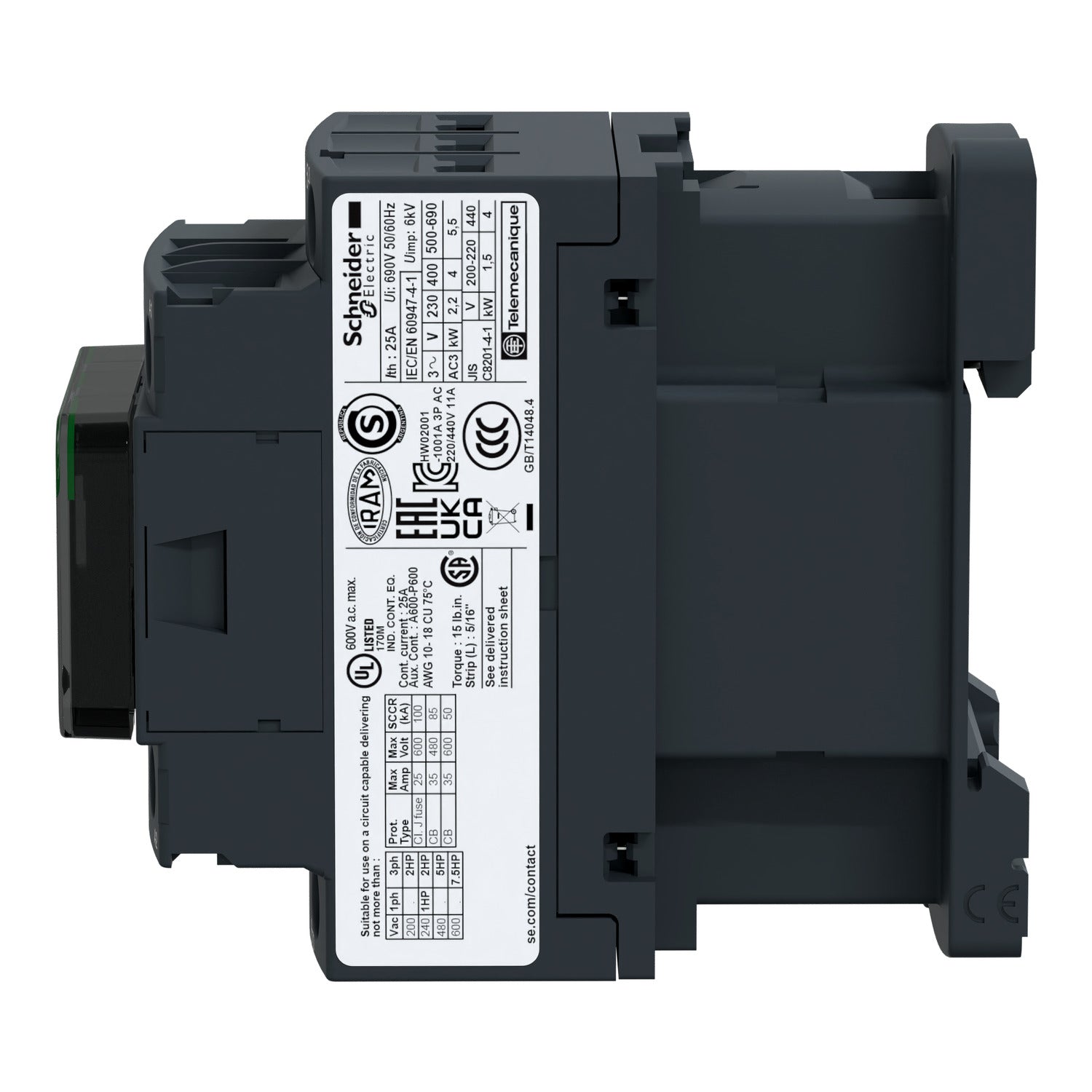 LC1D09M7 Contactor TeSys D 3P AC-3 440V 9A Bobina 220 VAC Schneider