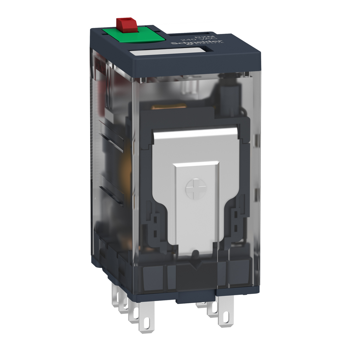 RXM4AB1P7 Relé miniatura, 6A, 4 CO, con boton de prueba bloqueable, 230 V CA Schneider