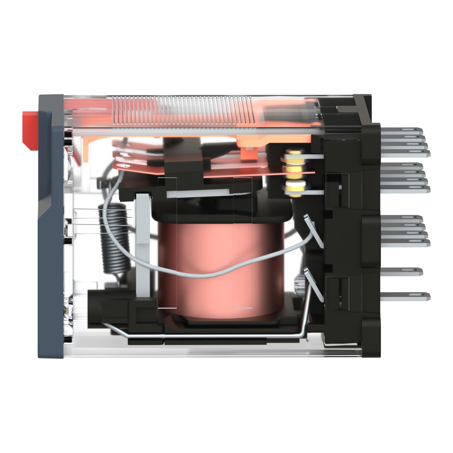 RXM4AB2P7 Relé miniatura con LED, 6A, 4 CO, con boton de prueba bloqueable, 230 V CA Schneider