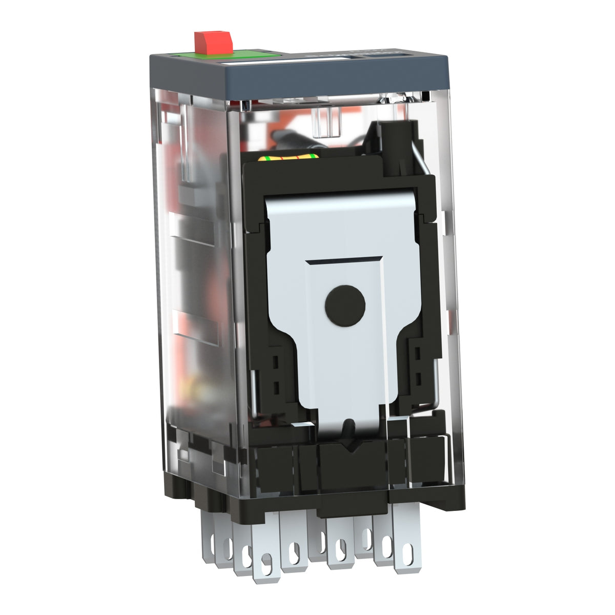 RXM4AB2P7 Relé miniatura con LED, 6A, 4 CO, con boton de prueba bloqueable, 230 V CA Schneider