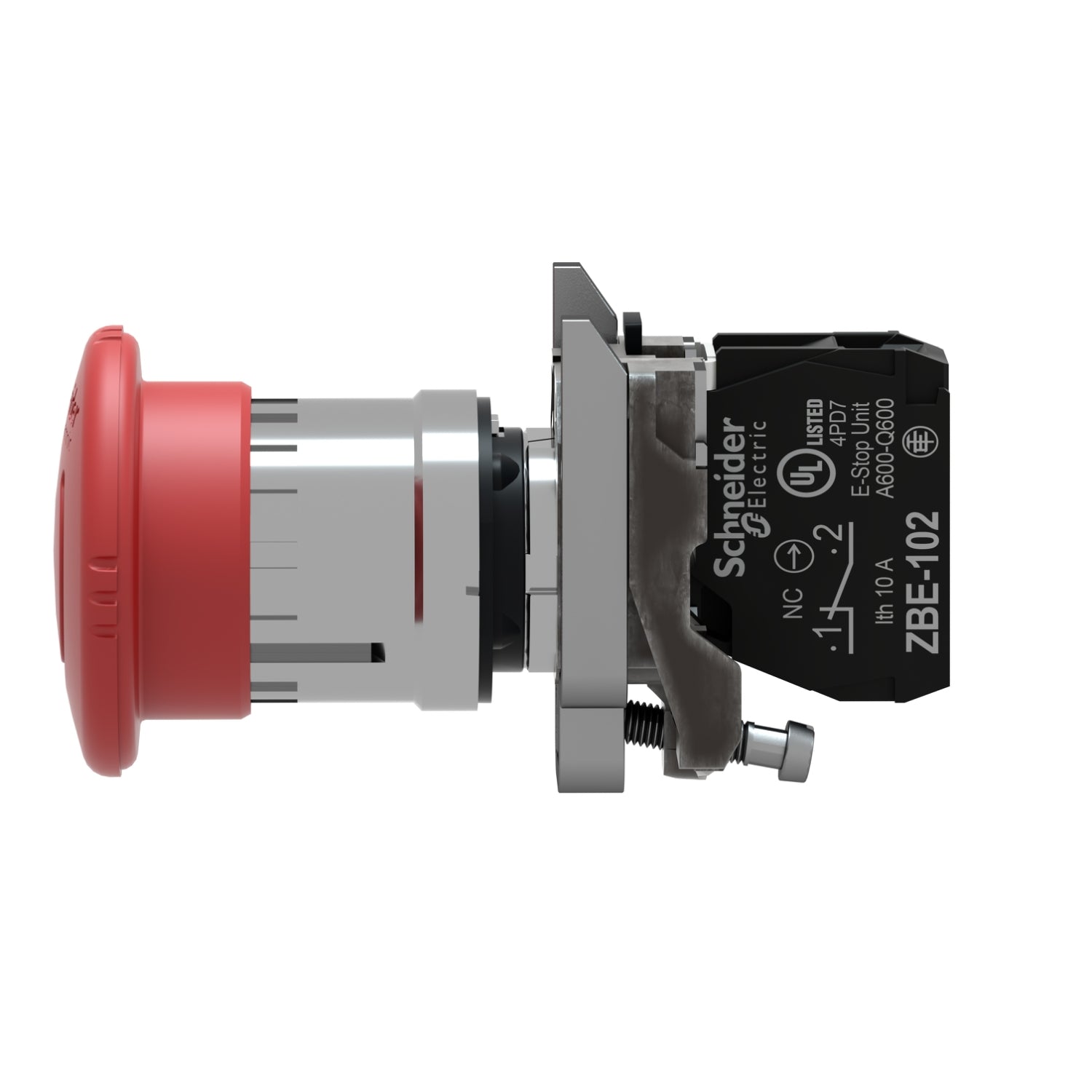 XB4BS8442 Parada de Emergencia, metalica, Ø 22mm, roja, desenclavamiento por giro, 1NC Schneider